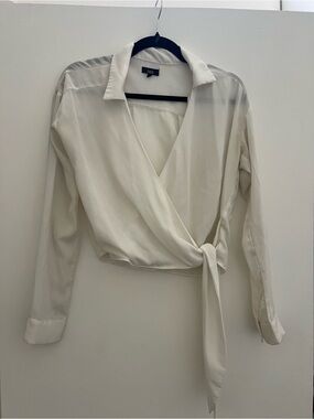 Lucca Ivory Satin Wrap Tie Blouse Size S